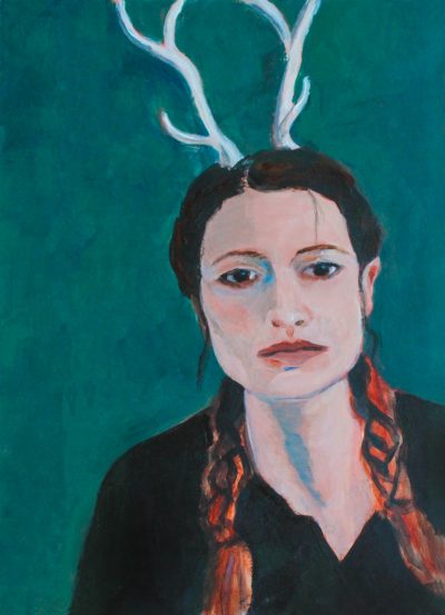 "Therese with Antlers" Oil on Canvas