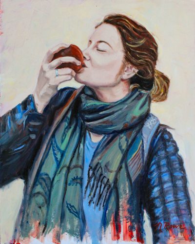 “Haley Eating a Peach” Oil on wood panel. 16 x 20.