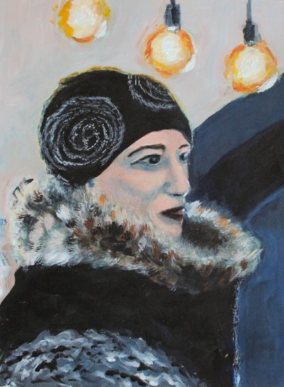 "Woman with a Fur Coat" Acrylic on Paper